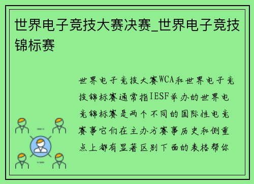 世界电子竞技大赛决赛_世界电子竞技锦标赛